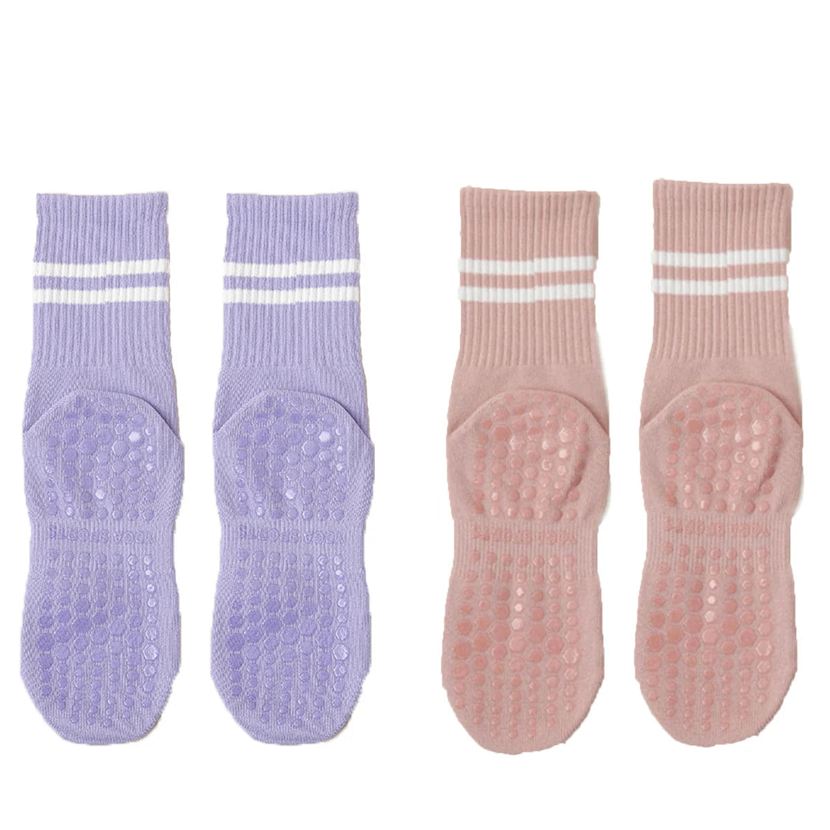 4 Pairs of Mid Tube Double Bar Striped Yoga Socks