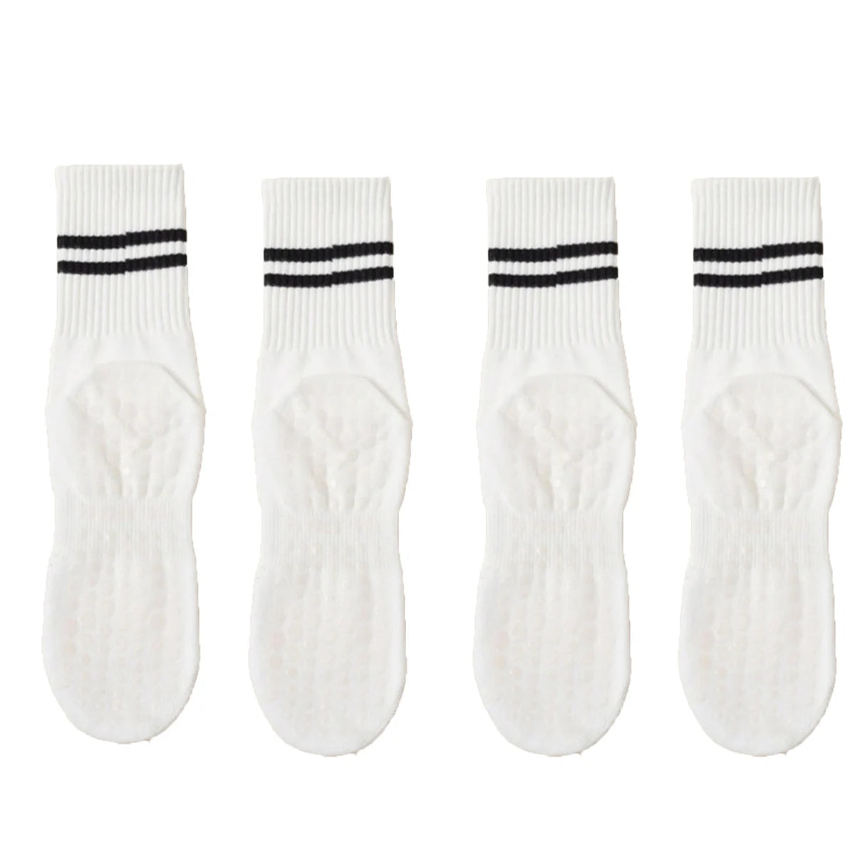 4 Pairs of Mid Tube Double Bar Striped Yoga Socks