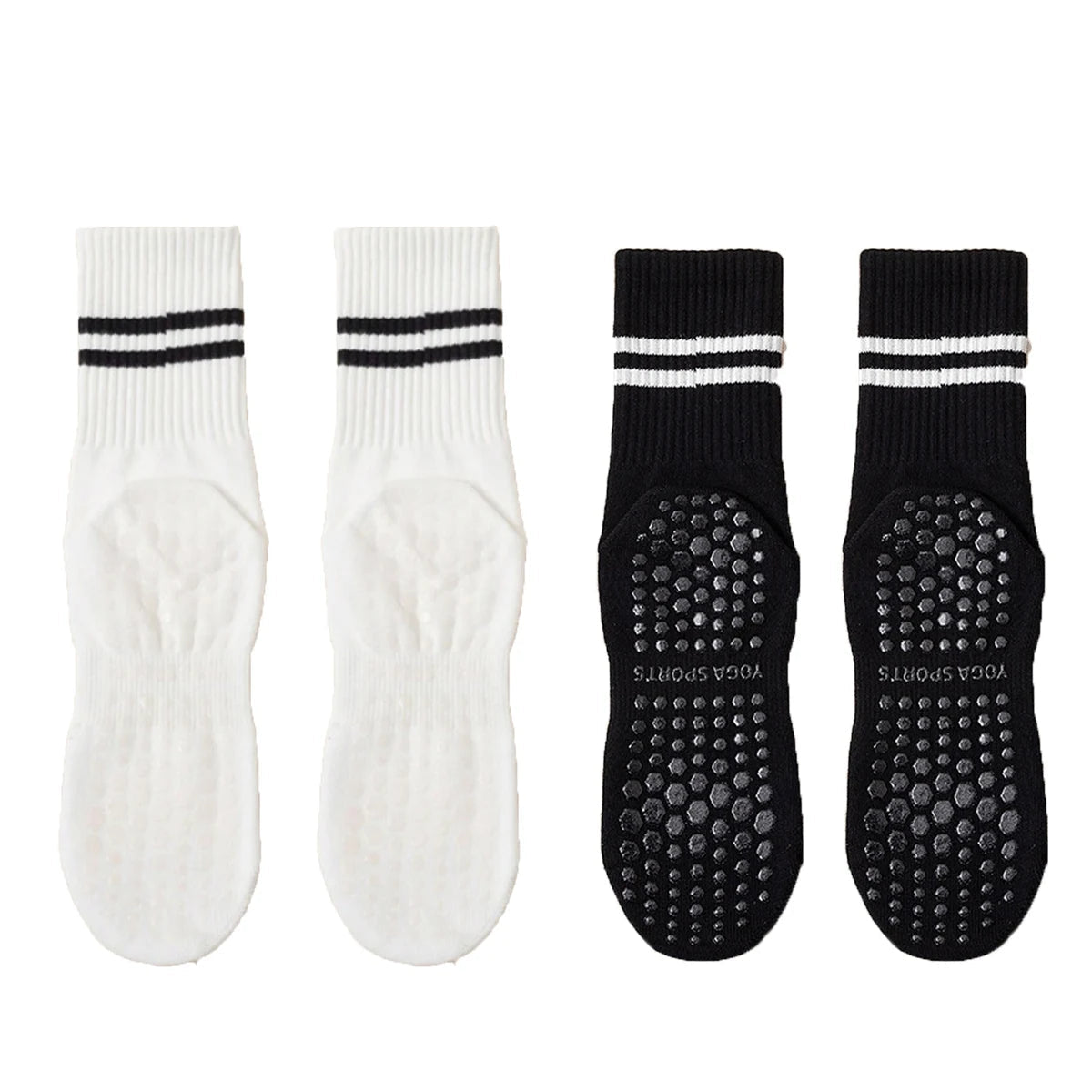 4 Pairs of Mid Tube Double Bar Striped Yoga Socks