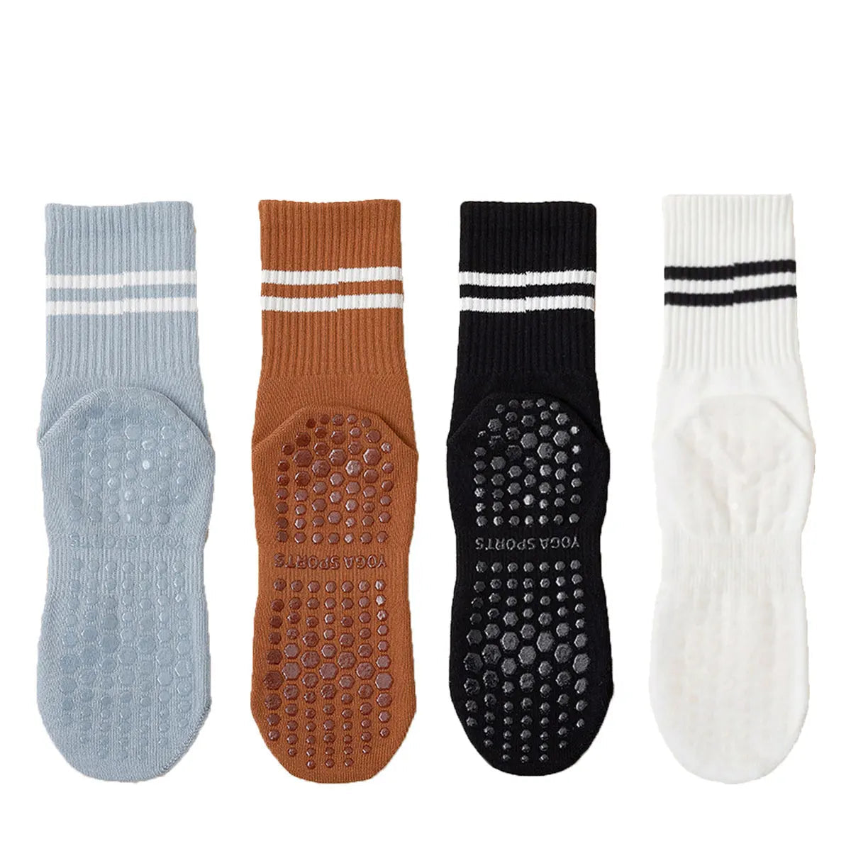 4 Pairs of Mid Tube Double Bar Striped Yoga Socks