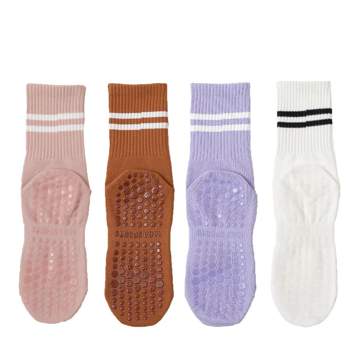 4 Pairs of Mid Tube Double Bar Striped Yoga Socks