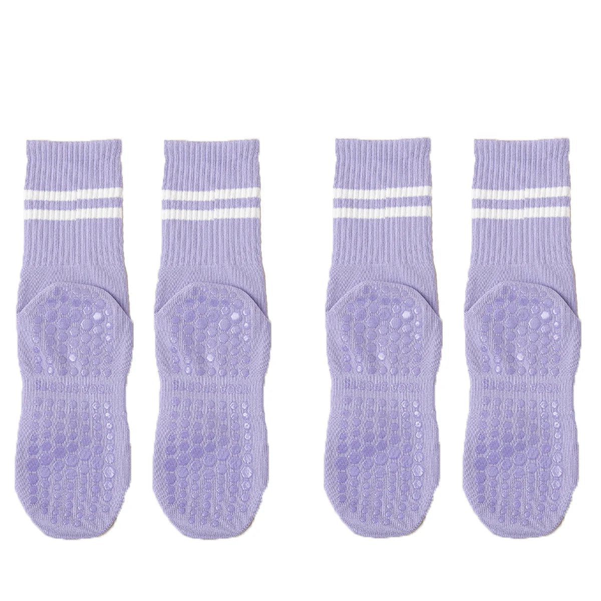 4 Pairs of Mid Tube Double Bar Striped Yoga Socks