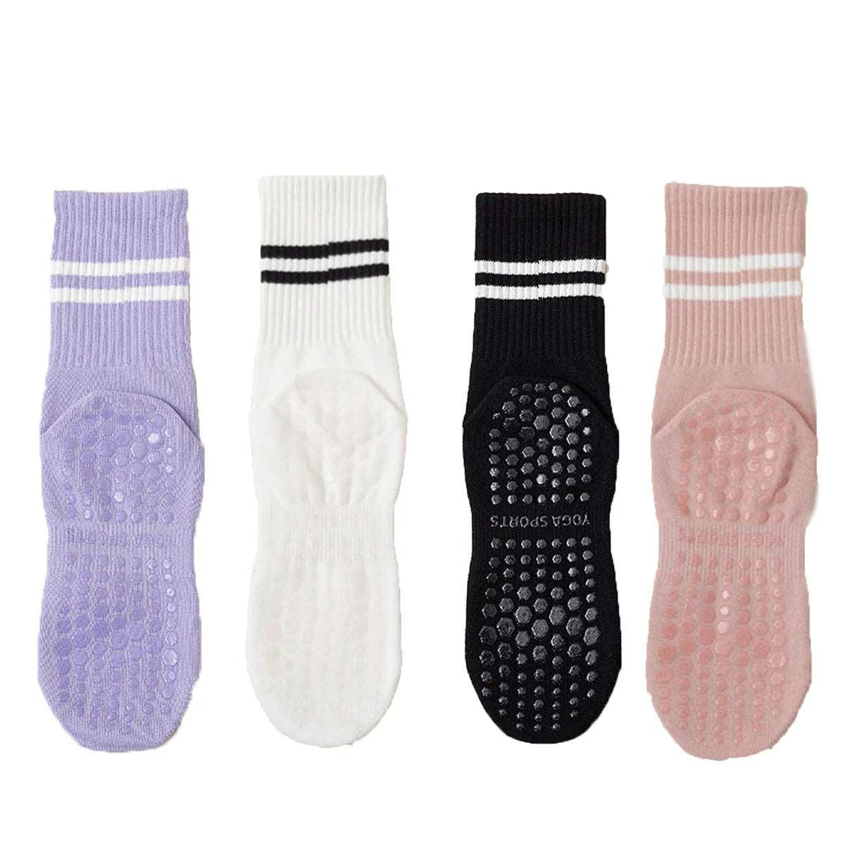 4 Pairs of Mid Tube Double Bar Striped Yoga Socks
